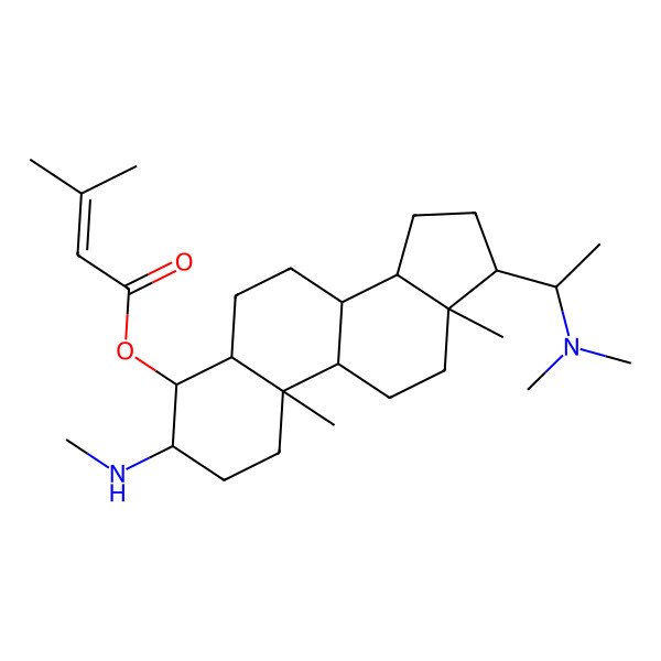 2D Structure of [17-[1-(dimethylamino)ethyl]-10,13-dimethyl-3-(methylamino)-2,3,4,5,6,7,8,9,11,12,14,15,16,17-tetradecahydro-1H-cyclopenta[a]phenanthren-4-yl] 3-methylbut-2-enoate