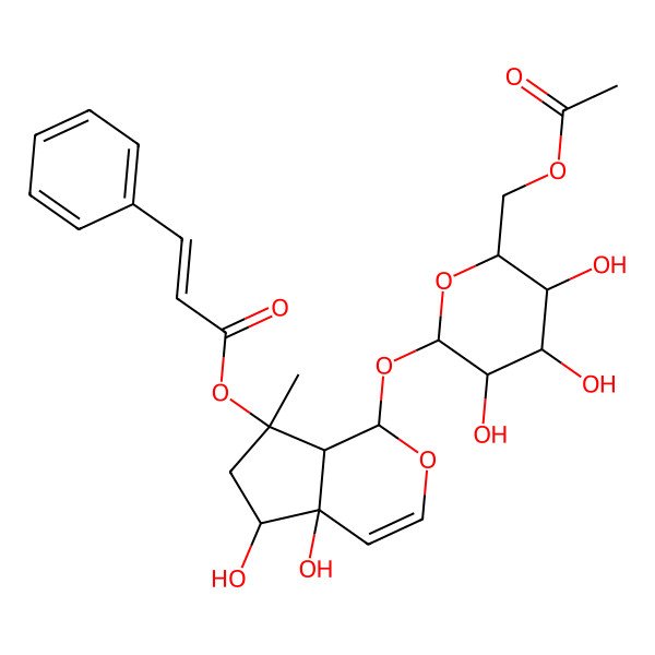 2D Structure of [(1S,4aS,5R,7S,7aS)-1-[(2S,3R,4S,5S,6R)-6-(acetyloxymethyl)-3,4,5-trihydroxyoxan-2-yl]oxy-4a,5-dihydroxy-7-methyl-1,5,6,7a-tetrahydrocyclopenta[c]pyran-7-yl] (E)-3-phenylprop-2-enoate