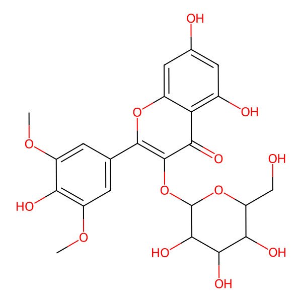 2D Structure of 5,7-dihydroxy-2-(4-hydroxy-3,5-dimethoxyphenyl)-3-[(2R,3R,4S,5S,6R)-3,4,5-trihydroxy-6-(hydroxymethyl)oxan-2-yl]oxychromen-4-one