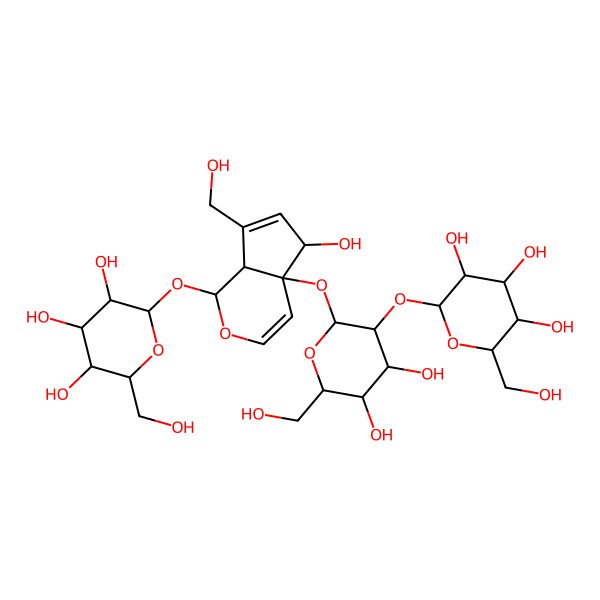 2D Structure of 2-[4,5-dihydroxy-2-[[5-hydroxy-7-(hydroxymethyl)-1-[3,4,5-trihydroxy-6-(hydroxymethyl)oxan-2-yl]oxy-5,7a-dihydro-1H-cyclopenta[c]pyran-4a-yl]oxy]-6-(hydroxymethyl)oxan-3-yl]oxy-6-(hydroxymethyl)oxane-3,4,5-triol