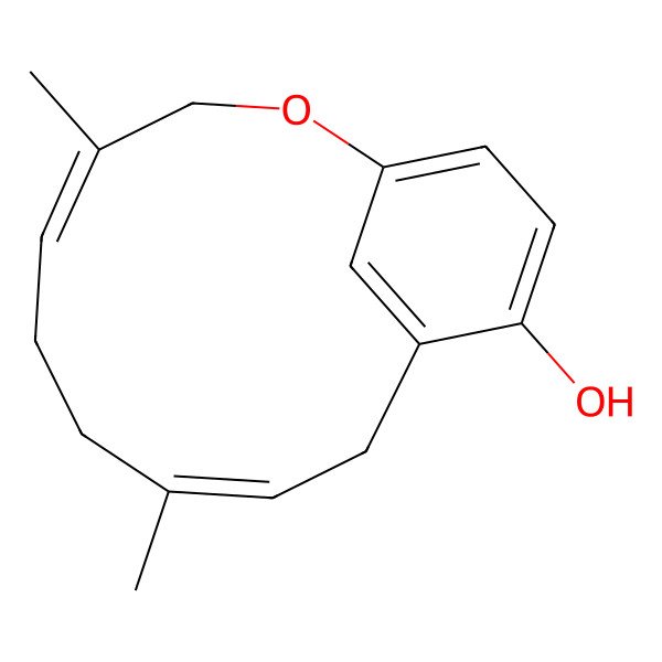 2D Structure of (E,E)-4,8-Dimethyl-2-oxabicyclo(9.3.1)pentadeca-1(15),4,8,11,13-pentaen-12-ol 2D Structure of (E,E)-4,8-Dimethyl-2-oxabicyclo(9.3.1)pentadeca-1(15),4,8,11,13-pentaen-12-ol