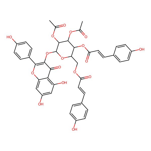 2D Structure of [(2R,3R,4S,5R,6S)-4,5-diacetyloxy-6-[5,7-dihydroxy-2-(4-hydroxyphenyl)-4-oxochromen-3-yl]oxy-3-[(Z)-3-(4-hydroxyphenyl)prop-2-enoyl]oxyoxan-2-yl]methyl (E)-3-(4-hydroxyphenyl)prop-2-enoate
