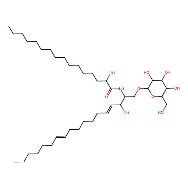 2D Structure of (2R)-2-hydroxy-N-[(2S,3R,4E,11E)-3-hydroxy-1-[(2R,3R,4S,5S,6R)-3,4,5-trihydroxy-6-(hydroxymethyl)oxan-2-yl]oxyoctadeca-4,11-dien-2-yl]hexadecanamide