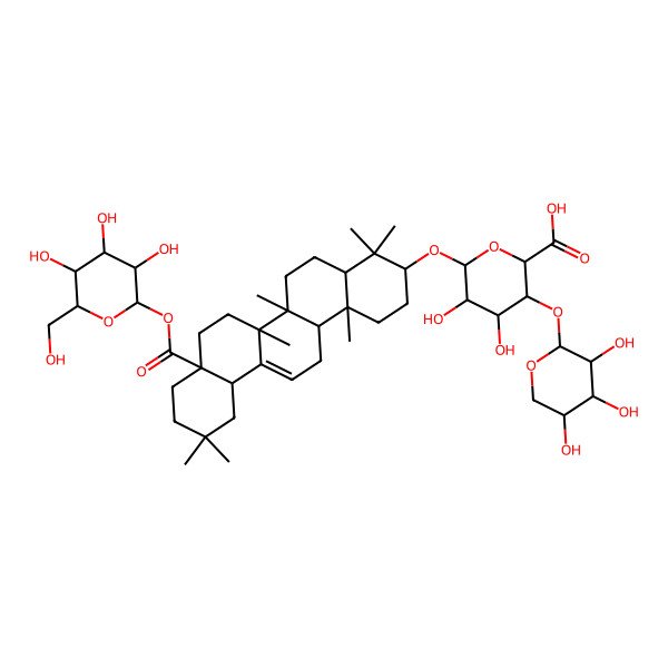 2D Structure of (2S,3S,4R,5R,6R)-6-[[(6aR,8aS,12aS,14bR)-4,4,6a,6b,11,11,14b-heptamethyl-8a-[(2S,3R,4S,5S,6R)-3,4,5-trihydroxy-6-(hydroxymethyl)oxan-2-yl]oxycarbonyl-1,2,3,4a,5,6,7,8,9,10,12,12a,14,14a-tetradecahydropicen-3-yl]oxy]-4,5-dihydroxy-3-[(2S,3R,4S,5R)-3,4,5-trihydroxyoxan-2-yl]oxyoxane-2-carboxylic acid