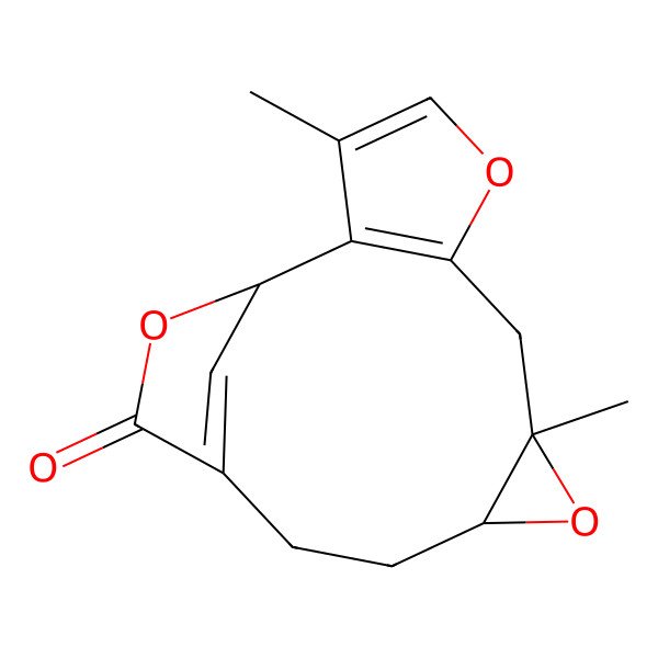 2D Structure of 5H-7,4-Methenofuro(3,2-c)oxireno(f)oxacycloundecin-5-one,1a,2,3,7,11,11a-hexahydro-8,11a-dimethyl-, (1aS,7R,11aS)- 2D Structure of 5H-7,4-Methenofuro(3,2-c)oxireno(f)oxacycloundecin-5-one,1a,2,3,7,11,11a-hexahydro-8,11a-dimethyl-, (1aS,7R,11aS)-