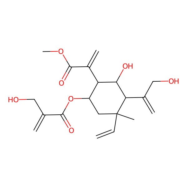 2D Structure of (1S)-4alpha-Ethenyl-2alpha-hydroxy-3beta-[1-(hydroxymethyl)ethenyl]-6alpha-[[2-(hydroxymethyl)-1-oxo-2-propenyl]oxy