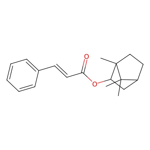 2D Structure of 2-Propenoic acid, 3-phenyl-, 1,7,7-trimethylbicyclo(2.2.1)hept-2-yl ester, endo- 2D Structure of 2-Propenoic acid, 3-phenyl-, 1,7,7-trimethylbicyclo(2.2.1)hept-2-yl ester, endo-