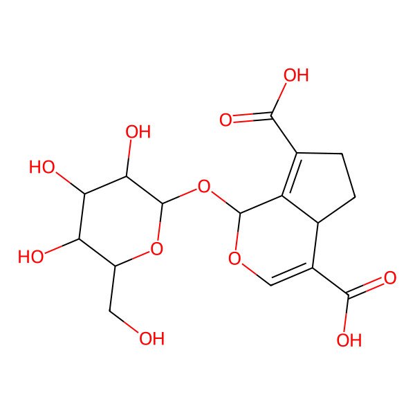 2D Structure of (1S)-1-[(2S,3R,4S,5S,6R)-3,4,5-trihydroxy-6-(hydroxymethyl)oxan-2-yl]oxy-1,4a,5,6-tetrahydrocyclopenta[c]pyran-4,7-dicarboxylic acid
