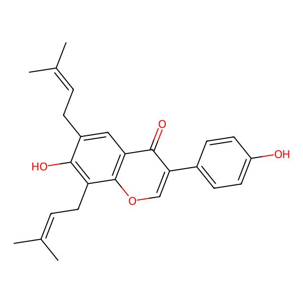 2D Structure of 7-Hydroxy-3-(4-hydroxyphenyl)-6,8-bis(3-methylbut-2-enyl)chromen-4-one