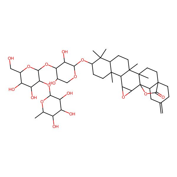 2D Structure of (1S,2S,4S,5R,6S,9S,11R,14R,15S,18S,23R)-9-[(2S,3R,4S,5R)-4-[(2S,3R,4S,5S,6R)-4,5-dihydroxy-6-(hydroxymethyl)-3-[(2S,3R,4R,5R,6S)-3,4,5-trihydroxy-6-methyloxan-2-yl]oxyoxan-2-yl]oxy-3,5-dihydroxyoxan-2-yl]oxy-6,10,10,14,15-pentamethyl-21-methylidene-3,24-dioxaheptacyclo[16.5.2.01,15.02,4.05,14.06,11.018,23]pentacosan-25-one