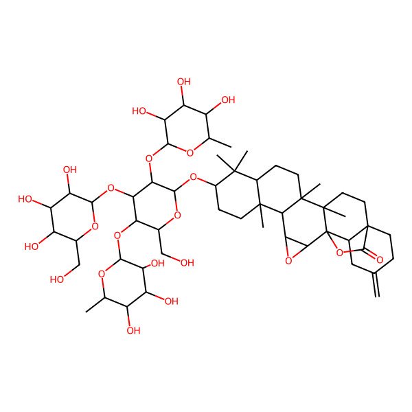 2D Structure of (1S,2S,4S,5R,6S,9S,11R,14R,15S,18S,23R)-9-[(2R,3R,4S,5R,6R)-6-(hydroxymethyl)-4-[(2S,3R,4S,5R,6R)-3,4,5-trihydroxy-6-(hydroxymethyl)oxan-2-yl]oxy-3,5-bis[[(2S,3R,4R,5R,6S)-3,4,5-trihydroxy-6-methyloxan-2-yl]oxy]oxan-2-yl]oxy-6,10,10,14,15-pentamethyl-21-methylidene-3,24-dioxaheptacyclo[16.5.2.01,15.02,4.05,14.06,11.018,23]pentacosan-25-one