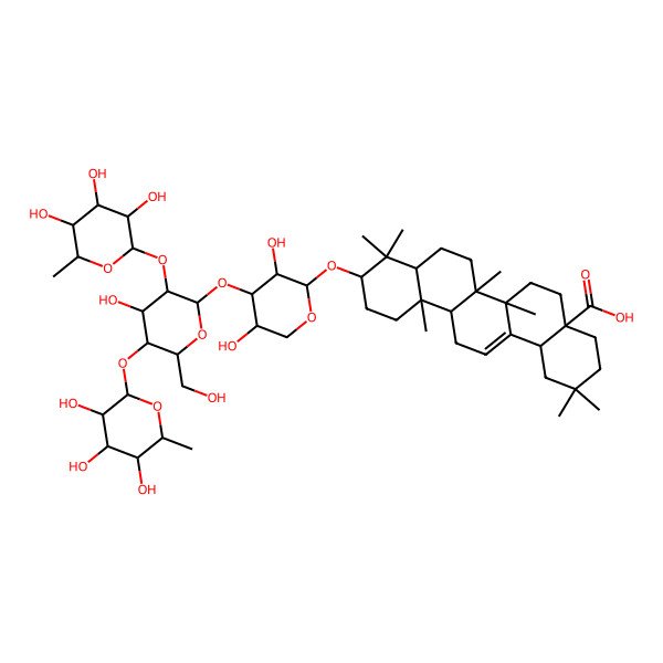 2D Structure of (4aS,6aR,6aS,6bR,8aR,10S,12aR,14bS)-10-[(2S,3R,4S,5R)-3,5-dihydroxy-4-[(2S,3R,4S,5S,6R)-4-hydroxy-6-(hydroxymethyl)-3,5-bis[[(2S,3R,4R,5R,6S)-3,4,5-trihydroxy-6-methyloxan-2-yl]oxy]oxan-2-yl]oxyoxan-2-yl]oxy-2,2,6a,6b,9,9,12a-heptamethyl-1,3,4,5,6,6a,7,8,8a,10,11,12,13,14b-tetradecahydropicene-4a-carboxylic acid