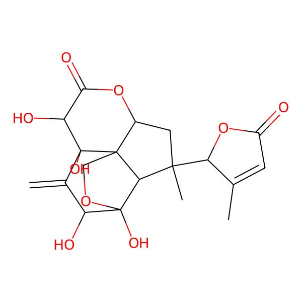 2D Structure of (1R,2R,3S,5R,8R,9R,11R,12R)-8,9,11,12-tetrahydroxy-3-methyl-10-methylidene-3-[(2R)-3-methyl-5-oxo-2H-furan-2-yl]-6,13-dioxatetracyclo[7.5.0.01,5.02,12]tetradecan-7-one