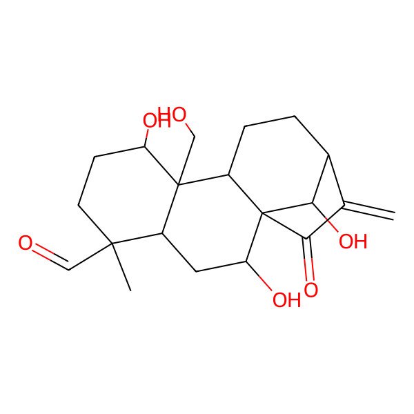 2D Structure of (1R,2R,4S,5S,8S,9R,10S,13S,16R)-2,8,16-trihydroxy-9-(hydroxymethyl)-5-methyl-14-methylidene-15-oxotetracyclo[11.2.1.01,10.04,9]hexadecane-5-carbaldehyde