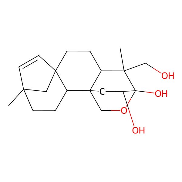 2D Structure of (1S,2S,5R,8S,11R,12R,13R,17R)-12-(hydroxymethyl)-5,12-dimethyl-14-oxapentacyclo[11.2.2.15,8.01,11.02,8]octadec-6-ene-13,17-diol