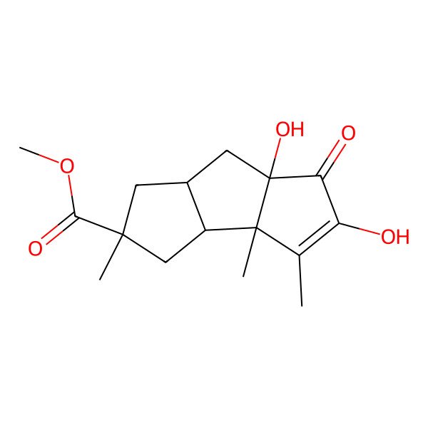 2D Structure of methyl (3aR,3bR,5S,6aR,7aS)-2,7a-dihydroxy-3,3a,5-trimethyl-1-oxo-4,6,6a,7-tetrahydro-3bH-cyclopenta[a]pentalene-5-carboxylate
