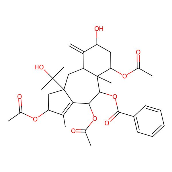 2D Structure of [(2S,4R,5R,5aS,6S,8S,9aR,10aS)-2,4,6-triacetyloxy-8-hydroxy-10a-(2-hydroxypropan-2-yl)-3,5a-dimethyl-9-methylidene-2,4,5,6,7,8,9a,10-octahydro-1H-benzo[g]azulen-5-yl] benzoate