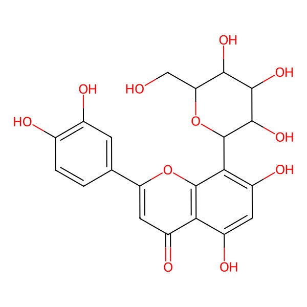 2D Structure of 2-(3,4-dihydroxyphenyl)-5,7-dihydroxy-8-[(2S,3R,5S)-3,4,5-trihydroxy-6-(hydroxymethyl)oxan-2-yl]chromen-4-one