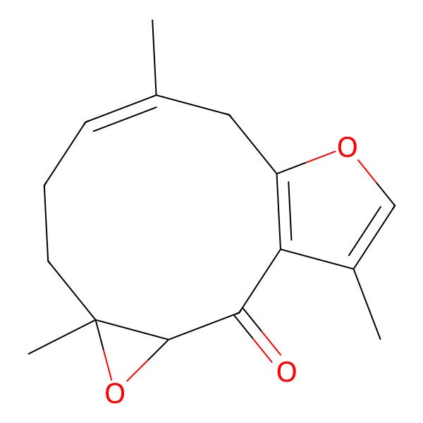2D Structure of (1aS,10aR,E)-1a,5,9-Trimethyl-2,3,6,10a-tetrahydrooxireno[2',3':4,5]cyclodeca[1,2-b]furan-10(1aH)-one