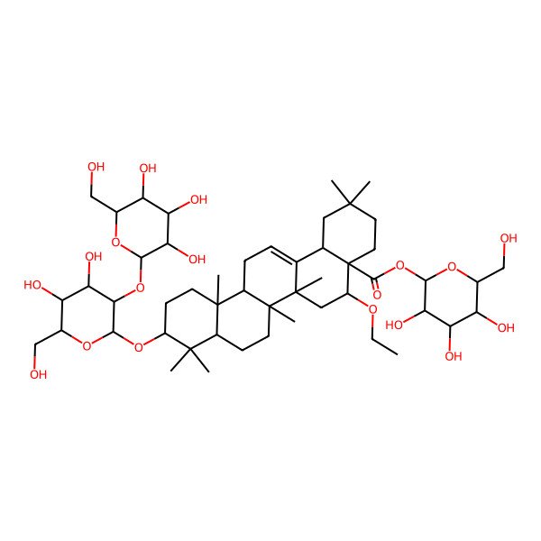 2D Structure of [(2S,3R,4S,5S,6R)-3,4,5-trihydroxy-6-(hydroxymethyl)oxan-2-yl] 10-[(2R,3R,4S,5S,6R)-4,5-dihydroxy-6-(hydroxymethyl)-3-[(2S,3R,4S,5S,6R)-3,4,5-trihydroxy-6-(hydroxymethyl)oxan-2-yl]oxyoxan-2-yl]oxy-5-ethoxy-2,2,6a,6b,9,9,12a-heptamethyl-1,3,4,5,6,6a,7,8,8a,10,11,12,13,14b-tetradecahydropicene-4a-carboxylate