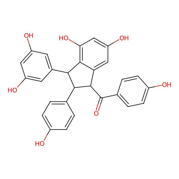 2D Structure of 1-[(1R,2R,3R)-3-(3,5-Dihydroxy-phenyl)-4,6-dihydroxy-2-(4-hydroxy-phenyl)-indan-1-yl]-1-(4-hydroxy-phenyl)-methanone