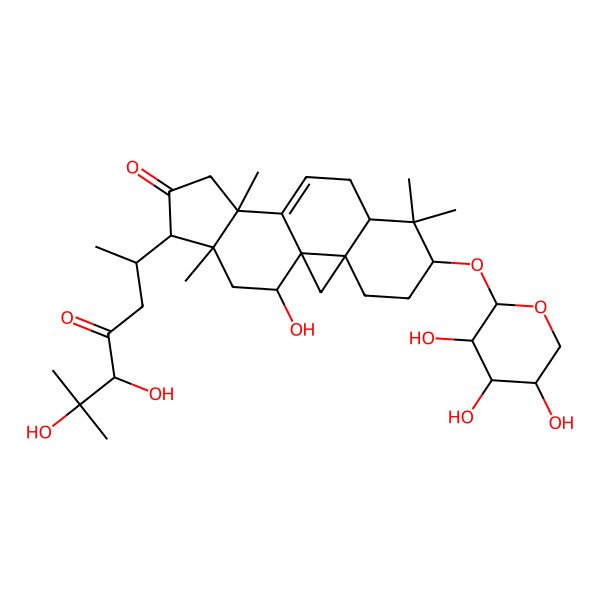 2D Structure of (1R,3R,6S,8R,12R,15R,16R,18S)-15-[(2R,5R)-5,6-dihydroxy-6-methyl-4-oxoheptan-2-yl]-18-hydroxy-7,7,12,16-tetramethyl-6-[(2S,3R,4S,5R)-3,4,5-trihydroxyoxan-2-yl]oxypentacyclo[9.7.0.01,3.03,8.012,16]octadec-10-en-14-one
