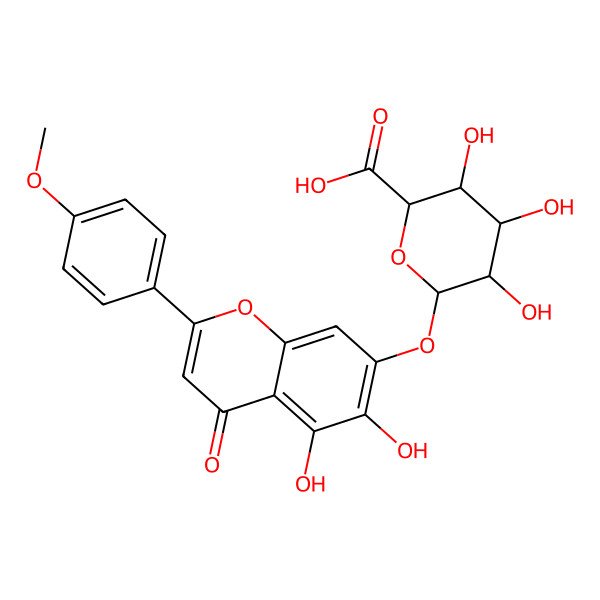 2D Structure of (2S,3R,4S,5R,6S)-6-[5,6-dihydroxy-2-(4-methoxyphenyl)-4-oxochromen-7-yl]oxy-3,4,5-trihydroxyoxane-2-carboxylic acid