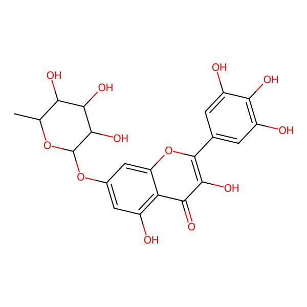 2D Structure of 7-[(6-Deoxy-alpha-L-mannopyranosyl)oxy]-3,5-dihydroxy-2-(3,4,5-trihydroxyphenyl)-4H-1-benzopyran-4-one