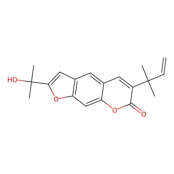 2D Structure of 7H-Furo(3,2-g)(1)benzopyran-7-one, 6-(1,1-dimethyl-2,3-dihydro-2-propenyl)-2-(1-hydroxy-1-methylethyl)-, (+-)-