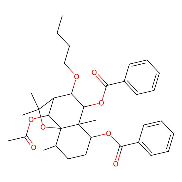2D Structure of [(1S,2R,5S,6S,7S,8R,9R,12R)-12-acetyloxy-7-benzoyloxy-8-butoxy-2,6,10,10-tetramethyl-11-oxatricyclo[7.2.1.01,6]dodecan-5-yl] benzoate