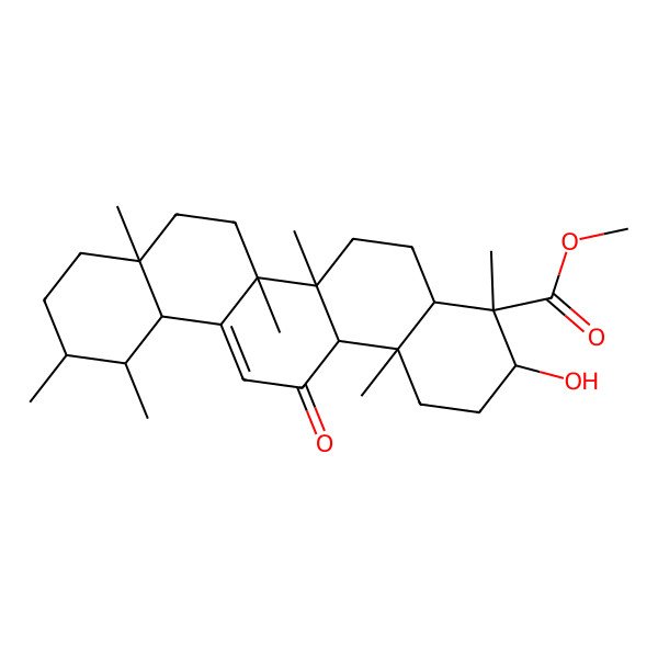2D Structure of (3R,4R,4aR,6aR,6bS,8aR,11R,12S,12aR,14aR,14bS)-methyl 3-hydroxy-4,6a,6b,8a,11,12,14b-heptamethyl-14-oxo-1,2,3,4,4a,5,6,6a,6b,7,8,8a,9,10,11,12,12a,14,14a,14b-icosahydropicene-4-carboxylate