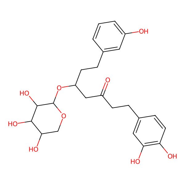 2D Structure of (5S)-1-(3,4-dihydroxyphenyl)-7-(3-hydroxyphenyl)-5-[(2S,3R,4S,5R)-3,4,5-trihydroxyoxan-2-yl]oxyheptan-3-one