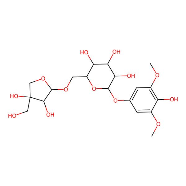 2D Structure of (2R,3S,4S,5R,6S)-2-[[(2R,3R)-3,4-dihydroxy-4-(hydroxymethyl)oxolan-2-yl]oxymethyl]-6-(4-hydroxy-3,5-dimethoxyphenoxy)oxane-3,4,5-triol