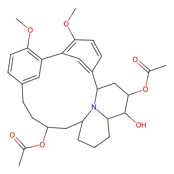 2D Structure of [(1R,14R,16S,22S)-22-acetyloxy-21-hydroxy-5,8-dimethoxy-24-azapentacyclo[14.7.1.12,6.17,11.020,24]hexacosa-2(26),3,5,7,9,11(25)-hexaen-14-yl] acetate