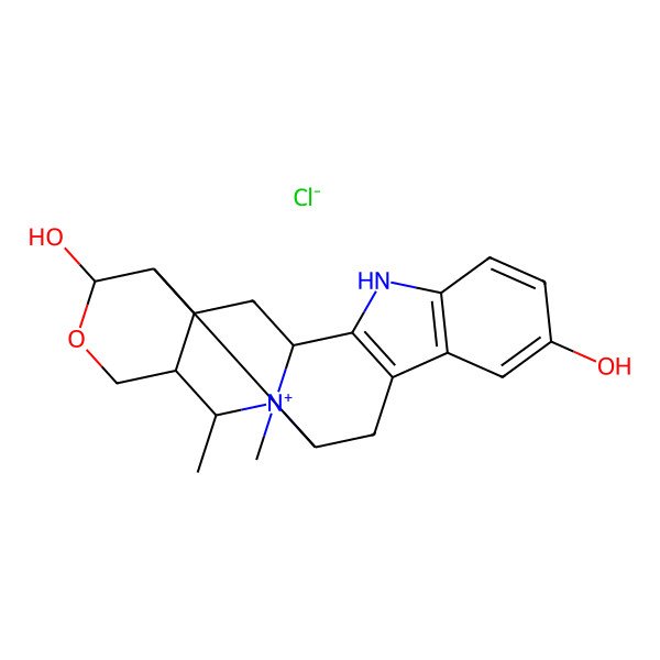 2D Structure of 1,21-Dimethyl-18-oxa-11-aza-1-azoniahexacyclo[11.8.0.02,16.04,12.05,10.015,20]henicosa-4(12),5(10),6,8-tetraene-7,17-diol chloride