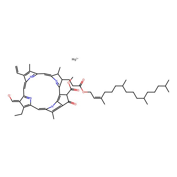 2D Structure of Magnesium;[(3R,21S,22S)-16-ethenyl-11-ethyl-3-methoxycarbonyl-17,21,26-trimethyl-4-oxo-22-[3-oxo-3-[(E,7R,11R)-3,7,11,15-tetramethylhexadec-2-enoxy]propyl]-23,24,25-triaza-7-azanidahexacyclo[18.2.1.15,8.110,13.115,18.02,6]hexacosa-1(23),2(6),5(26),8,10,13(25),14,16,18(24),19-decaen-12-ylidene]methanolate