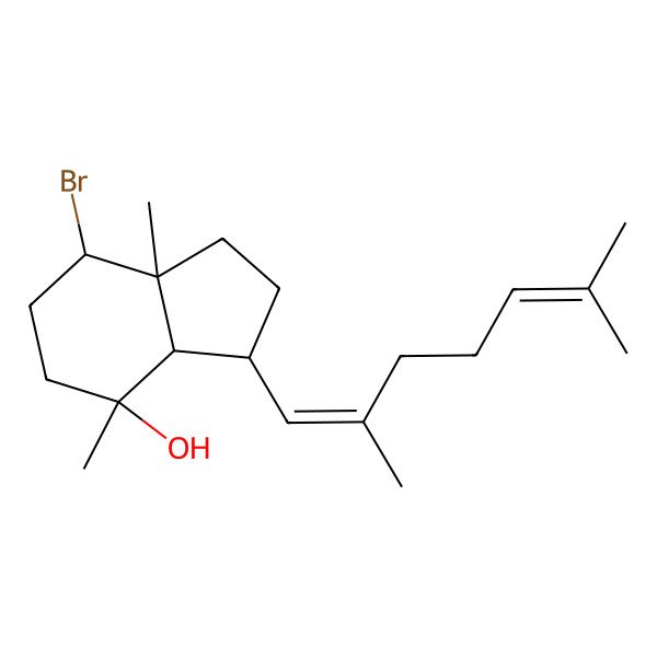 2D Structure of (3S,3aS,4R,7S,7aS)-7-bromo-3-[(1E)-2,6-dimethylhepta-1,5-dienyl]-4,7a-dimethyl-2,3,3a,5,6,7-hexahydro-1H-inden-4-ol