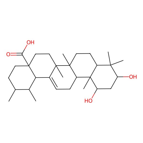 2D Structure of (1S,2R,4aS,6aS,6aS,6bR,8aS,10S,12R,12aR,14bS)-10,12-dihydroxy-1,2,6a,6b,9,9,12a-heptamethyl-2,3,4,5,6,6a,7,8,8a,10,11,12,13,14b-tetradecahydro-1H-picene-4a-carboxylic acid
