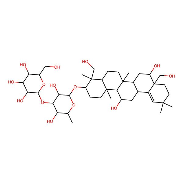 2D Structure of (2S,3R,4S,5S,6R)-2-[(2R,3R,4S,5S,6R)-2-[[(3S,4R,6aS,8S,8aS,14R,14bS)-8,14-dihydroxy-4,8a-bis(hydroxymethyl)-4,6a,11,11,14b-pentamethyl-2,3,4a,5,6,6a,6b,7,8,9,10,13,14,14a-tetradecahydro-1H-picen-3-yl]oxy]-3,5-dihydroxy-6-methyloxan-4-yl]oxy-6-(hydroxymethyl)oxane-3,4,5-triol