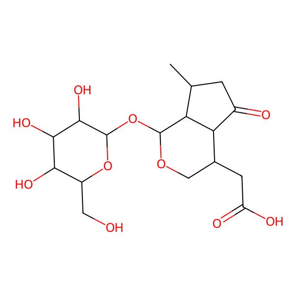 2D Structure of 2-[7-methyl-5-oxo-1-[(2S,3R,4S,5S,6S)-3,4,5-trihydroxy-6-(hydroxymethyl)oxan-2-yl]oxy-3,4,4a,6,7,7a-hexahydro-1H-cyclopenta[c]pyran-4-yl]acetic acid