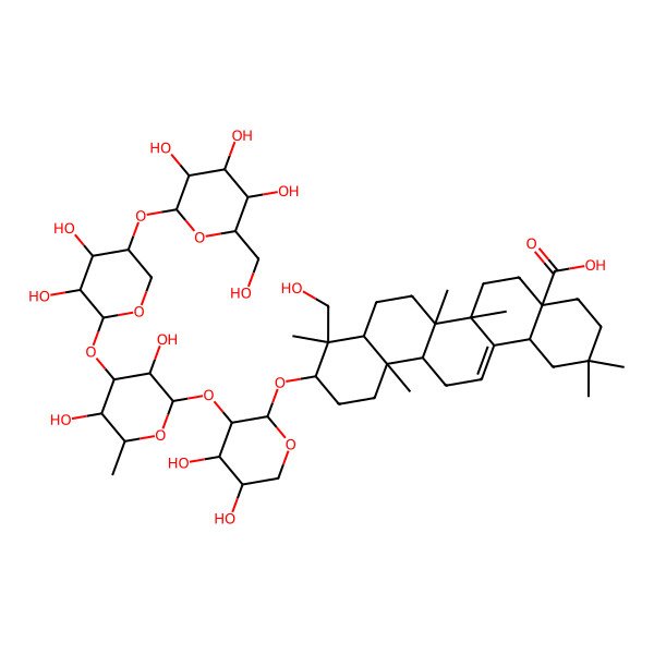 2D Structure of (4aS,6bR,9S,10S,12aR)-10-[(2S,3R,4S,5S)-3-[(2S,3R,4R,5S,6S)-4-[(2S,3R,4R,5R)-3,4-dihydroxy-5-[(2S,3R,4S,5S,6R)-3,4,5-trihydroxy-6-(hydroxymethyl)oxan-2-yl]oxyoxan-2-yl]oxy-3,5-dihydroxy-6-methyloxan-2-yl]oxy-4,5-dihydroxyoxan-2-yl]oxy-9-(hydroxymethyl)-2,2,6a,6b,9,12a-hexamethyl-1,3,4,5,6,6a,7,8,8a,10,11,12,13,14b-tetradecahydropicene-4a-carboxylic acid