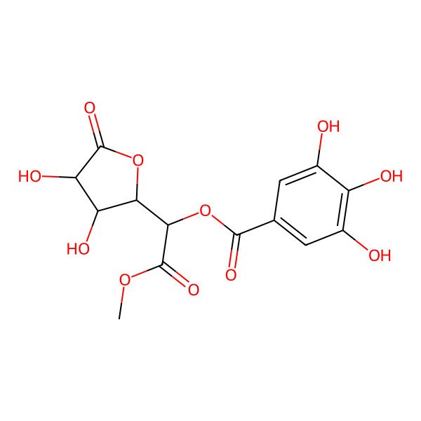 2D Structure of [(1R)-1-[(2S,3S,4S)-3,4-dihydroxy-5-oxooxolan-2-yl]-2-methoxy-2-oxoethyl] 3,4,5-trihydroxybenzoate