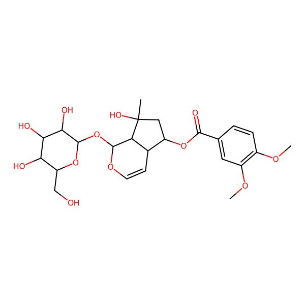 2D Structure of [(1S,4aR,5R,7S,7aS)-7-hydroxy-7-methyl-1-[(2S,3R,4S,5S,6R)-3,4,5-trihydroxy-6-(hydroxymethyl)oxan-2-yl]oxy-4a,5,6,7a-tetrahydro-1H-cyclopenta[c]pyran-5-yl] 3,4-dimethoxybenzoate