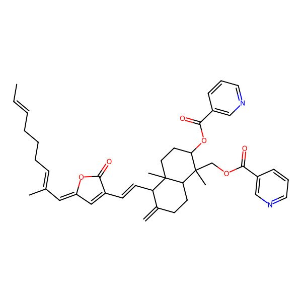 2D Structure of [(1R,2R,4aR,5R,8aS)-1,4a-dimethyl-6-methylidene-5-[(E)-2-[(5E)-5-[(2E,7E)-2-methylnona-2,7-dienylidene]-2-oxofuran-3-yl]ethenyl]-2-(pyridine-3-carbonyloxy)-3,4,5,7,8,8a-hexahydro-2H-naphthalen-1-yl]methyl pyridine-3-carboxylate