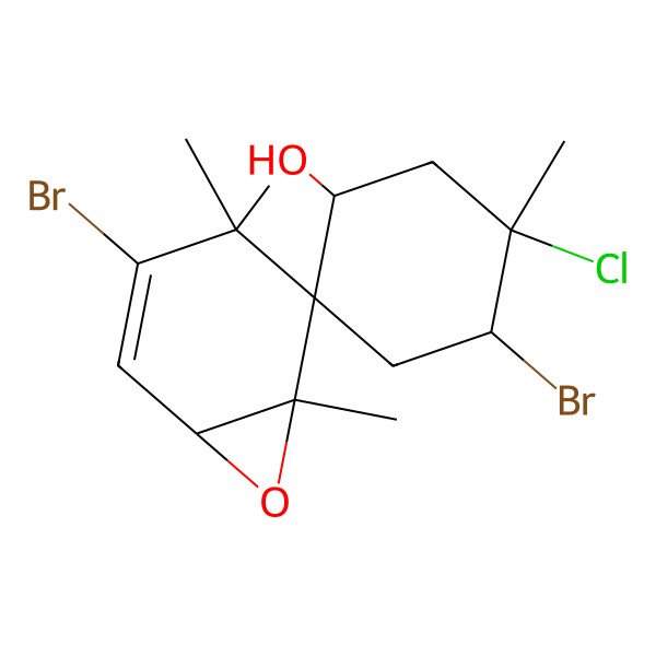 2D Structure of (1R,1'S,4'S,5R,5'S,6S)-3,4'-dibromo-5'-chloro-4,4,5',6-tetramethylspiro[7-oxabicyclo[4.1.0]hept-2-ene-5,2'-cyclohexane]-1'-ol
