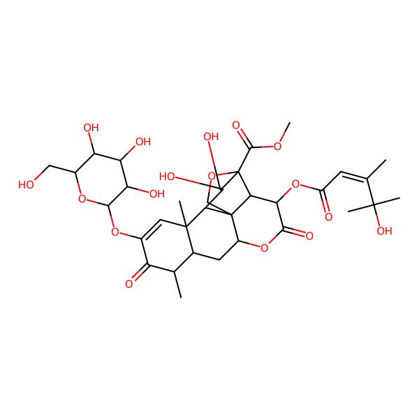 2D Structure of methyl (1R,2S,3R,6R,8S,9S,13S,15R,16S,17R)-15,16-dihydroxy-3-[(Z)-4-hydroxy-3,4-dimethylpent-2-enoyl]oxy-9,13-dimethyl-4,10-dioxo-11-[(2S,3R,4S,5S,6R)-3,4,5-trihydroxy-6-(hydroxymethyl)oxan-2-yl]oxy-5,18-dioxapentacyclo[12.5.0.01,6.02,17.08,13]nonadec-11-ene-17-carboxylate
