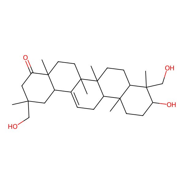 2D Structure of (2R,6bR,12aR)-10-hydroxy-2,9-bis(hydroxymethyl)-2,4a,6a,6b,9,12a-hexamethyl-3,5,6,6a,7,8,8a,10,11,12,13,14b-dodecahydro-1H-picen-4-one