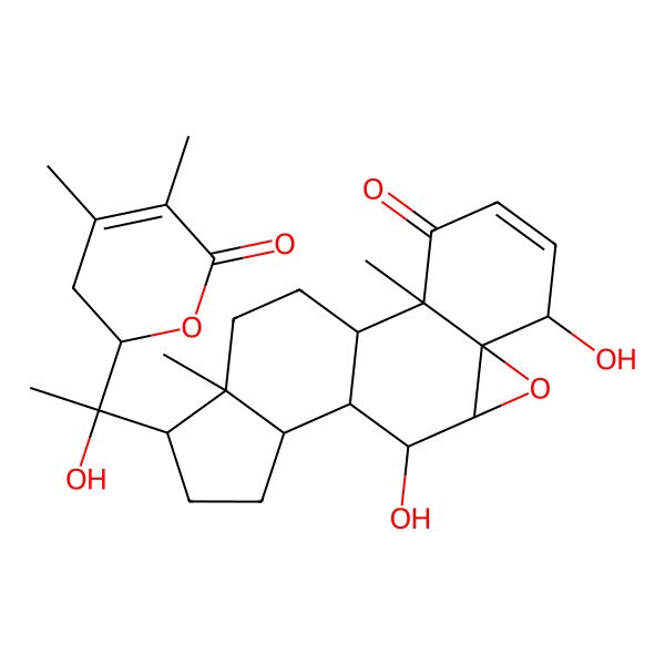2D Structure of (1S,2R,6S,7R,9R,10R,11S,12S,15S,16S)-15-[(1R)-1-[(2R)-4,5-dimethyl-6-oxo-2,3-dihydropyran-2-yl]-1-hydroxyethyl]-6,10-dihydroxy-2,16-dimethyl-8-oxapentacyclo[9.7.0.02,7.07,9.012,16]octadec-4-en-3-one
