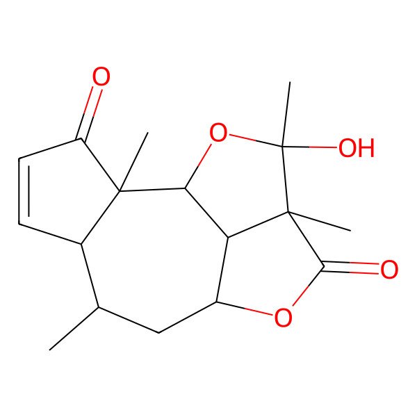 2D Structure of (1R,2R,6S,7R,9S,12R,15R)-13-hydroxy-2,7,12,13-tetramethyl-10,14-dioxatetracyclo[7.5.1.02,6.012,15]pentadec-4-ene-3,11-dione
