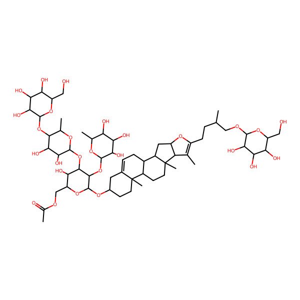 2D Structure of [(2R,3R,4S,5R,6R)-4-[(2S,3R,4S,5R,6S)-3,4-dihydroxy-6-methyl-5-[(2S,3R,4S,5S,6R)-3,4,5-trihydroxy-6-(hydroxymethyl)oxan-2-yl]oxyoxan-2-yl]oxy-3-hydroxy-5-[(2S,3R,4R,5R,6S)-3,4,5-trihydroxy-6-methyloxan-2-yl]oxy-6-[[(1S,2S,4S,8S,9S,12S,13R,16S)-7,9,13-trimethyl-6-[(3S)-3-methyl-4-[(2S,3R,4S,5S,6R)-3,4,5-trihydroxy-6-(hydroxymethyl)oxan-2-yl]oxybutyl]-5-oxapentacyclo[10.8.0.02,9.04,8.013,18]icosa-6,18-dien-16-yl]oxy]oxan-2-yl]methyl acetate